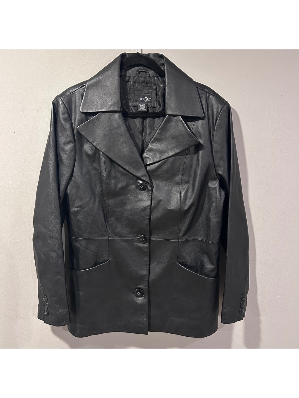 Vintage Y2K East 5th Genuine Leather Jacket No Belt Womens XL Black Button Down
